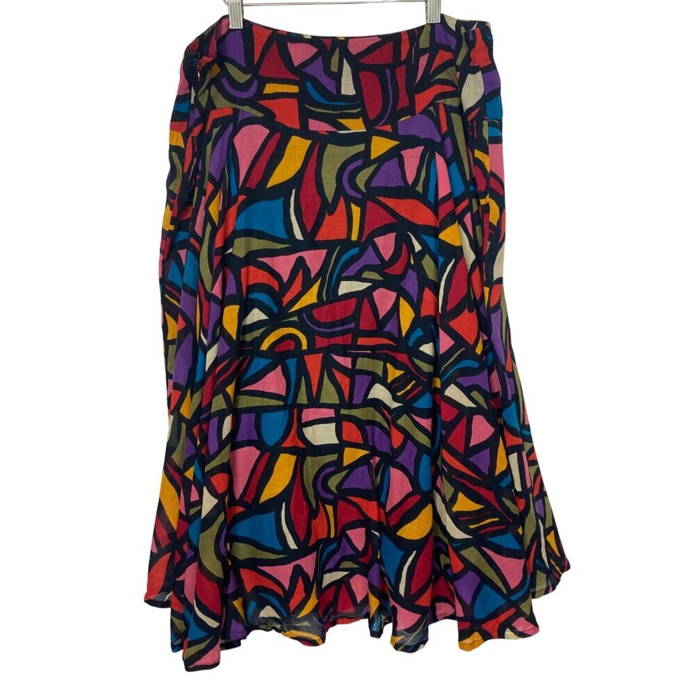 Vintage French Connection Colorful Boho Midi Skirt Womens 12 Cotton Flowy Lined - Picture 9 of 10